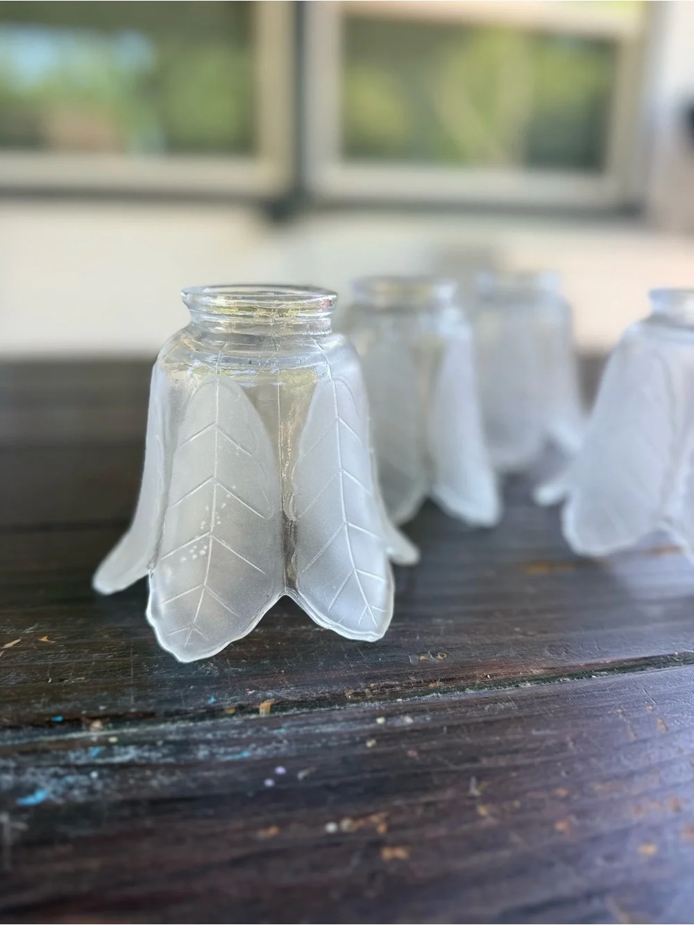 Set of 4 Frosted Glass Tulip Leaf Light Shades